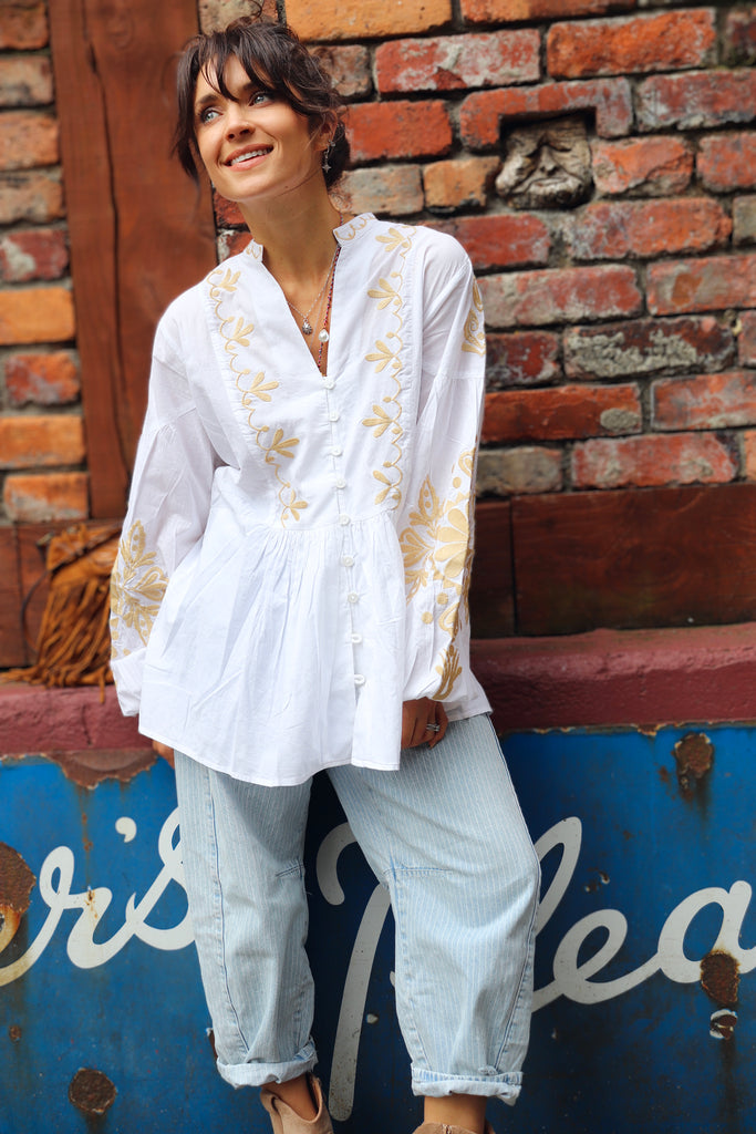 Embroidered sleeve blouse