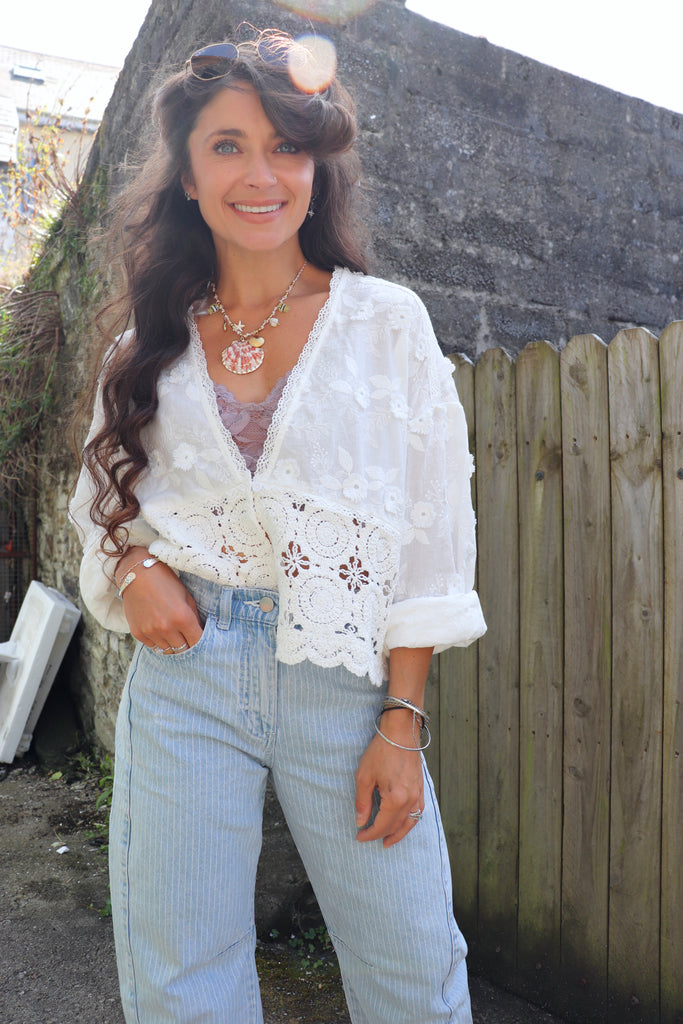Crochet end embroidered blouse