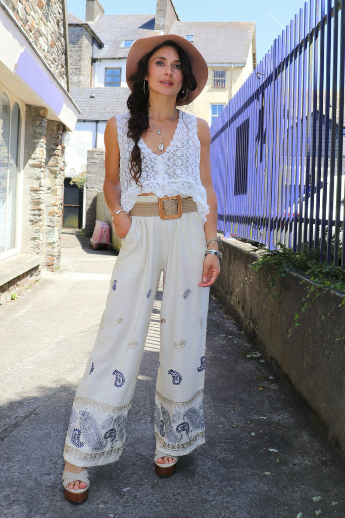 Paisley embroidered trousers