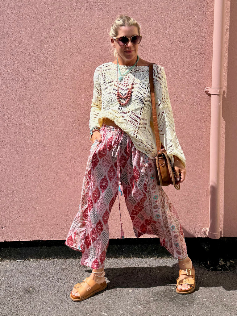 Pink diamond floral trousers