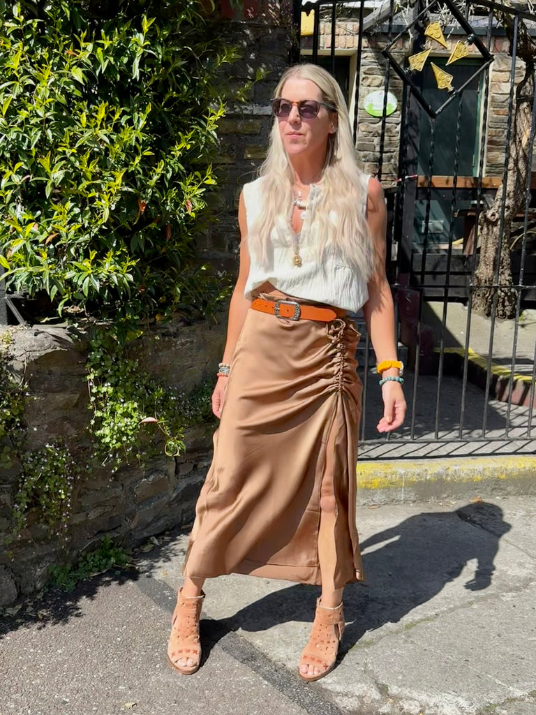 Ruched silky skirt