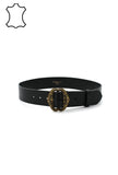 Leather belt with gold ornate buckle (Black)
