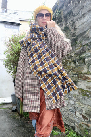 Mustard check knit scarf