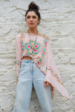 Floral embroidered pink poncho top
