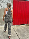 Leopard print cord dungarees