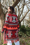 Red aztec fringe cardigan