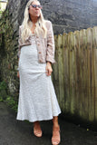 Pearl sequin and velvet midi skirt