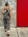 Leopard print cord dungarees