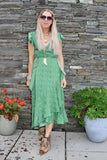 Green floral frill wrap dress