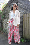 Embroidered frayed trim kimono