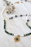 Gold pendant necklace with agate beads