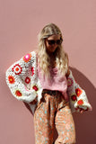 Pink floral crochet cardigan
