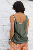 Silky lace trim cami (Khaki)