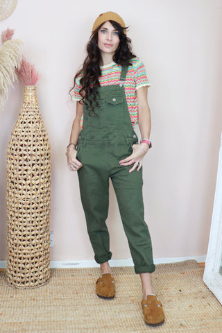 Khaki denim dungarees