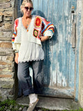 Colourful patchwork and stripe cardigan