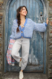 Cropped Button up cardigan (Blue and white)