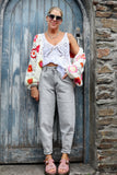 Pink floral crochet cardigan