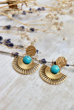 Fan earrings with turquoise stone (Gold)