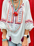 Aztec embroidered peasant blouse