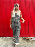 Leopard print cord dungarees