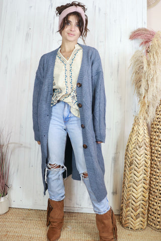 Cable knit long cardigan