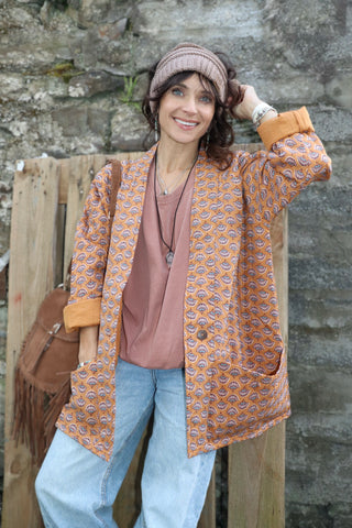 Fan printed quilted jacket