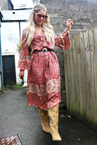 Red paisley midi dress