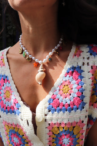 Conch shell charm necklace