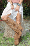 Knee high western fringe boots