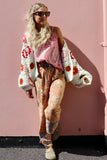 Pink floral crochet cardigan