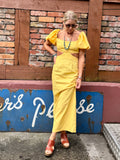 Cut out midi yellow dress