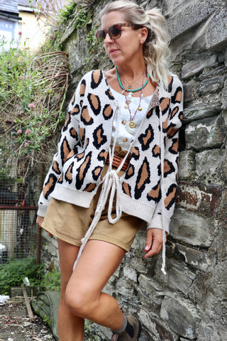 Leopard print tie front cardigan