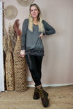 Dark grey lace trim long sleeve tee