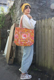 Mustard and berry floral quilted bag