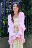 Ruffle sleeve pink cardigan