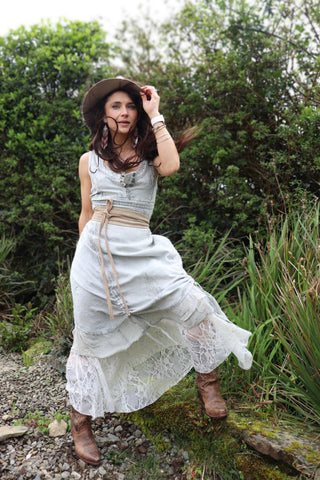 Acid washed embroidered dress