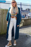 Teal long knit cardigan