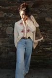 Floral embroidered cream shirt