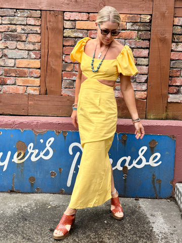 Cut out midi yellow dress