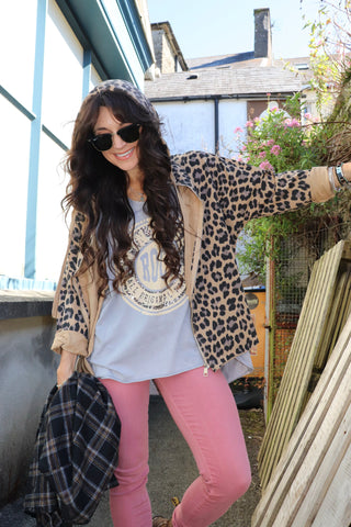 Leopard print zip up hoodie