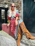 Red floral midi dress