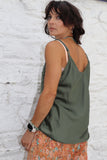 Silky lace trim cami (Khaki)