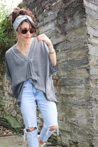 Lace trim silky top