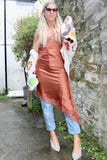 Silky Asymmetrical lace dress (Rust)