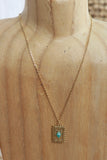 Aqua diamond stamp necklace (Gold)