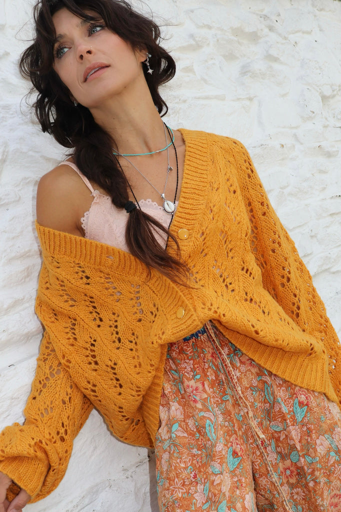 Open knit cardigan (Mustard)