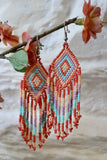 Diamond pastel beaded tassel earrings