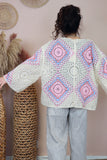 Pink crochet granny square cardigan