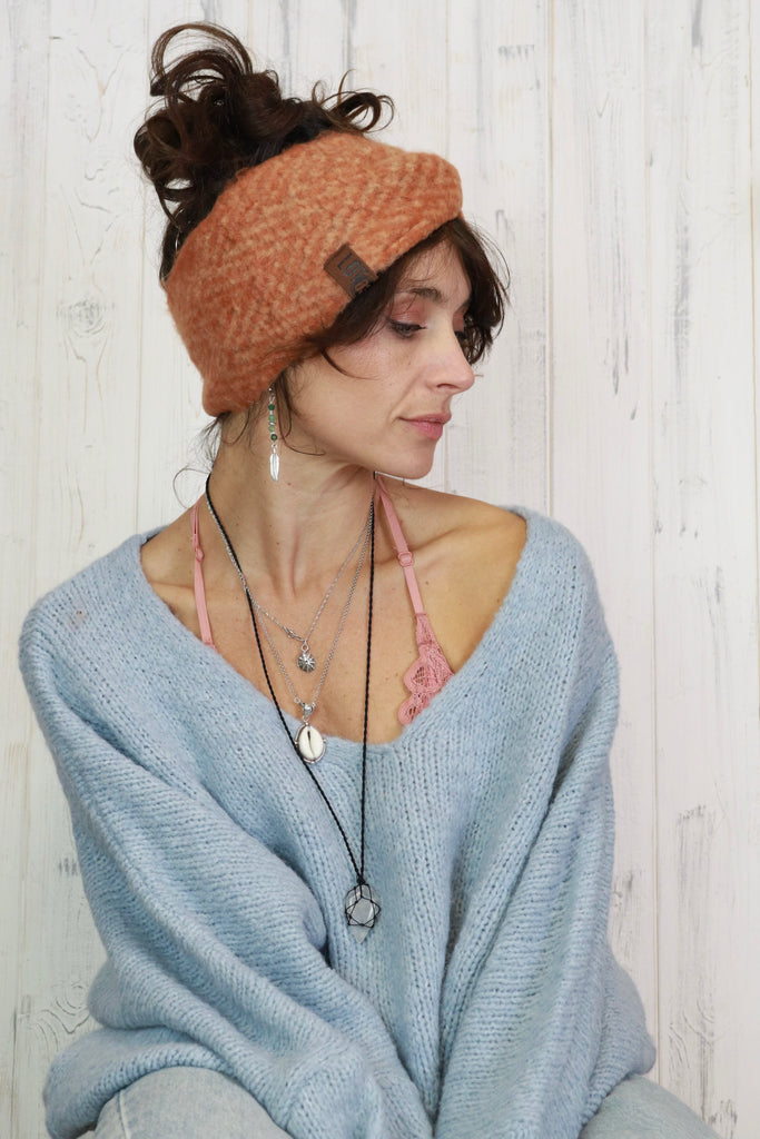 Chevron knit bow headband (rust)