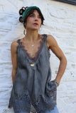 Silky lace trim cami (Deep grey)